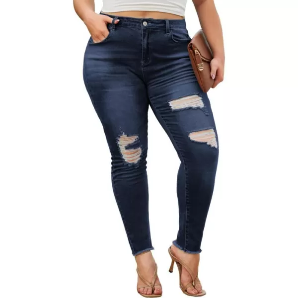 LALAGEN Women 2024 Plus Size Skinny Jeans Stretchy High Waisted Ankle Jean Destroyed Ripped Denim Pants 1X5XDeep Blue