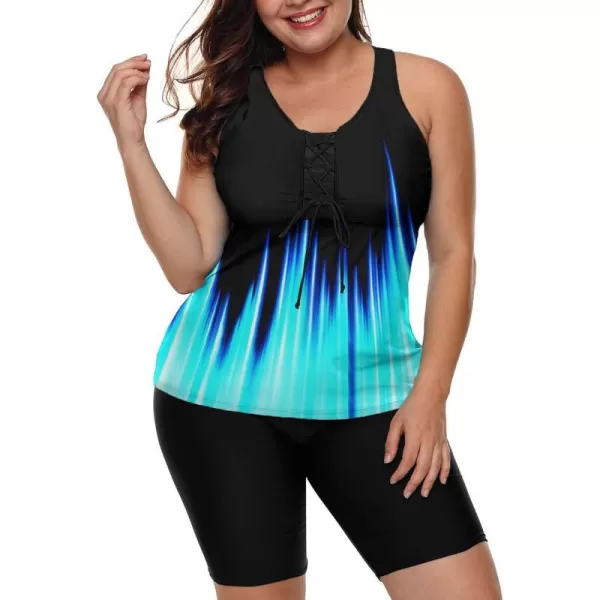 LALAGEN Womens 2024 Plus Size Tankini Swimsuits Rash Guard Capris Athletic Two Piece Swimwear Bathing Suits S5XGradient Black Blue