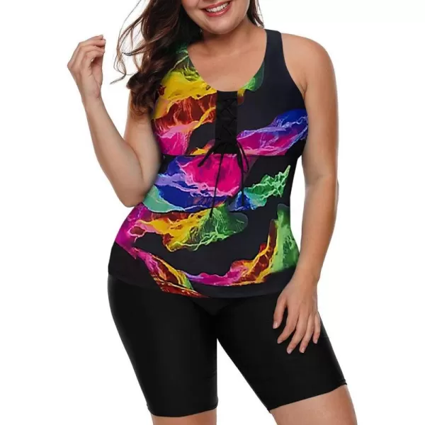 LALAGEN Womens 2024 Plus Size Tankini Swimsuits Rash Guard Capris Athletic Two Piece Swimwear Bathing Suits S5XInk Colorful