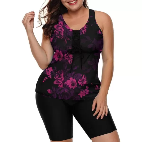 LALAGEN Womens 2024 Plus Size Tankini Swimsuits Rash Guard Capris Athletic Two Piece Swimwear Bathing Suits S5XPurple Flowers