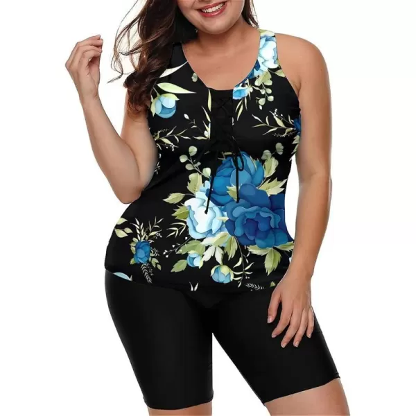 LALAGEN Womens 2024 Plus Size Tankini Swimsuits Rash Guard Capris Athletic Two Piece Swimwear Bathing Suits S5XZblue Floral