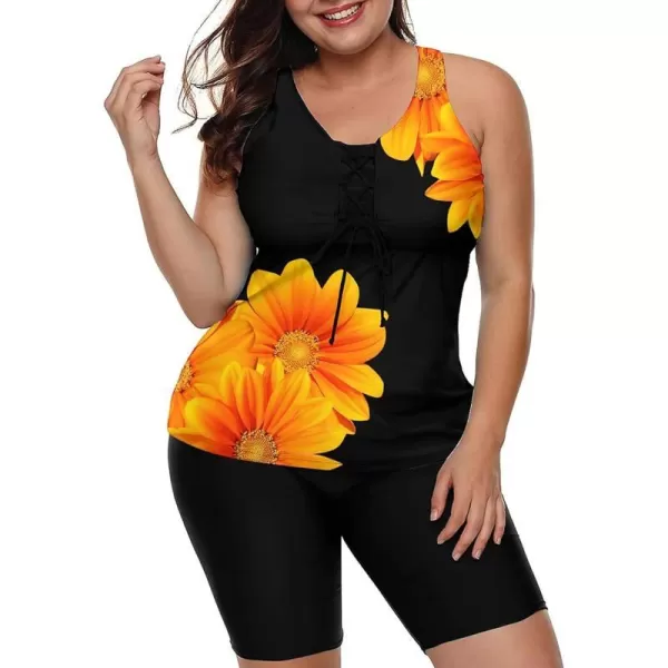 LALAGEN Womens 2024 Plus Size Tankini Swimsuits Rash Guard Capris Athletic Two Piece Swimwear Bathing Suits S5XZyellow Flower