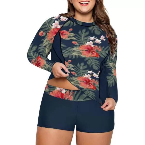 LALAGEN Womens Long Sleeve Sun Protection Rashguard Swimwear Athletic TankiniPrint Floral