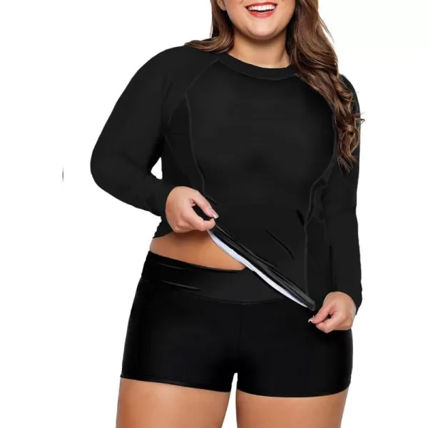 LALAGEN Womens Long Sleeve Sun Protection Rashguard Swimwear Athletic TankiniSolid Black