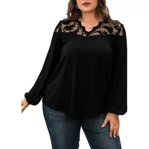 LALAGEN Womens Plus Size Blouses Casual Lace Long Sleeves V Neck Tops T ShirtLALAGEN Womens Plus Size Blouses Casual Lace Long Sleeves V Neck Tops T Shirt