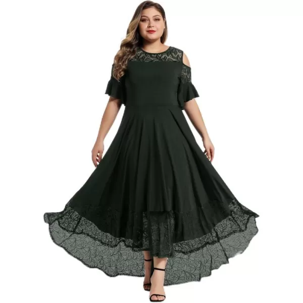 LALAGEN Womens Plus Size Lace Cold Shoulder Casual Long Plain Evening Party Maxi Dress L5XZdark Green