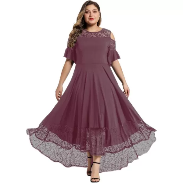 LALAGEN Womens Plus Size Lace Cold Shoulder Casual Long Plain Evening Party Maxi Dress L5XZpurple Brown