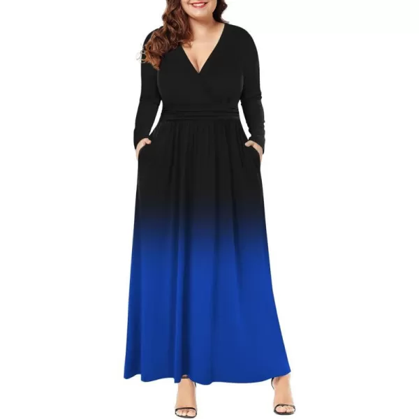 LALAGEN Womens Plus Size Long Sleeve Maxi Dress Casual V Neck Loose Flowy Plain Long Party Dress with Pockets L5XBlack Blue