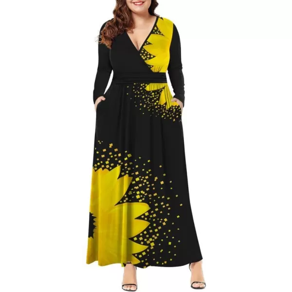 LALAGEN Womens Plus Size Long Sleeve Maxi Dress Casual V Neck Loose Flowy Plain Long Party Dress with Pockets L5XSunflower Yellow