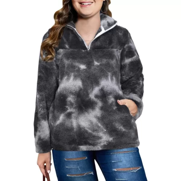 LALAGEN Womens Plus Size Sherpa Fleece Sweatshirt Casual Cow Print Zipper Pullover Fuzzy Winter Outwear with Pocket L5XTie Dye Grey