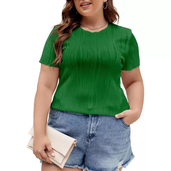 LALAGEN Womens Plus Size Summer Work Tops Textured Short Sleeve Crew Neck Tunic Business Casual T Shirt Basic Top BlouseGreen