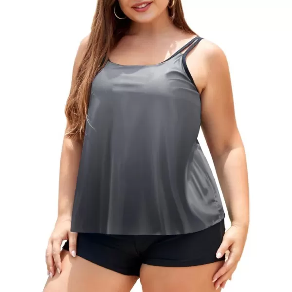 LALAGEN Womens Plus Size Tankini Swimsuit Two Piece Bathing Suits Swim Tank Top with Boy Short L5XCgradient Grey