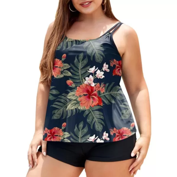 LALAGEN Womens Plus Size Tankini Swimsuit Two Piece Bathing Suits Swim Tank Top with Boy Short L5XDfloral Navy