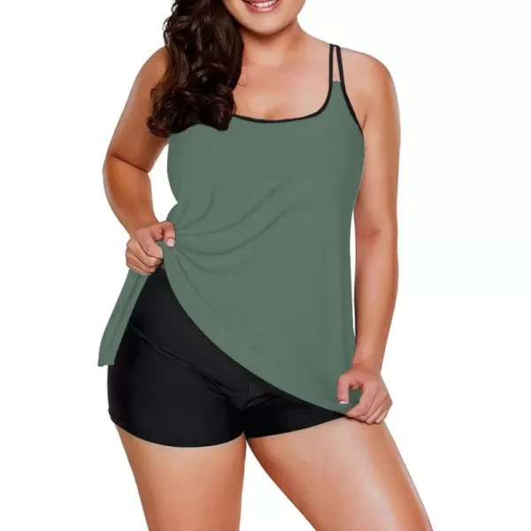 LALAGEN Womens Plus Size Tankini Swimsuit Two Piece Bathing Suits Swim Tank Top with Boy Short L5XZarmy Green