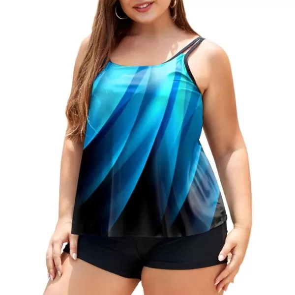 LALAGEN Womens Plus Size Tankini Swimsuit Two Piece Bathing Suits Swim Tank Top with Boy Short L5XZblue Black