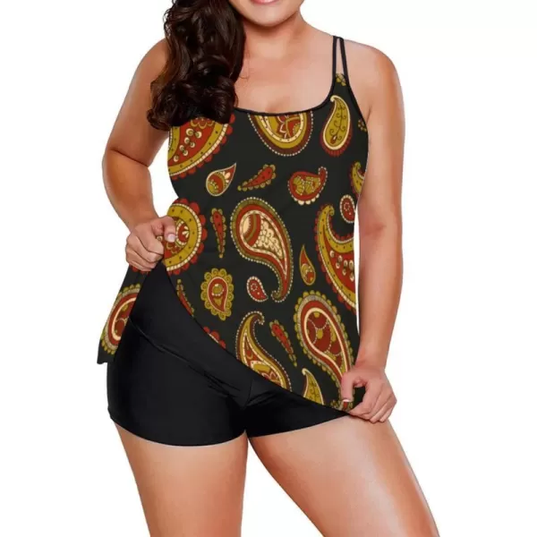 LALAGEN Womens Plus Size Tankini Swimsuit Two Piece Bathing Suits Swim Tank Top with Boy Short L5XZgold Spiral Print