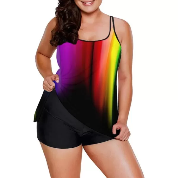 LALAGEN Womens Plus Size Tankini Swimsuit Two Piece Bathing Suits Swim Tank Top with Boy Short L5XZrainbow Print