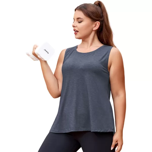 LALAGEN 2023 Plus Size Workout Tank Tops for Women Loose Fit Sleeveless Flowy Sports Yoga Athletic Running Shirts L5XDark Grey