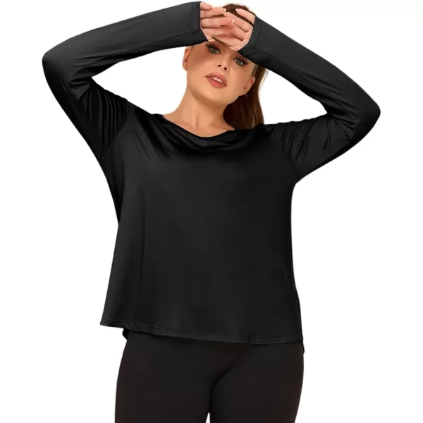 LALAGEN 2023 Plus Size Workout Tank Tops for Women Loose Fit Sleeveless Flowy Sports Yoga Athletic Running Shirts L5XLong Sleeve Black