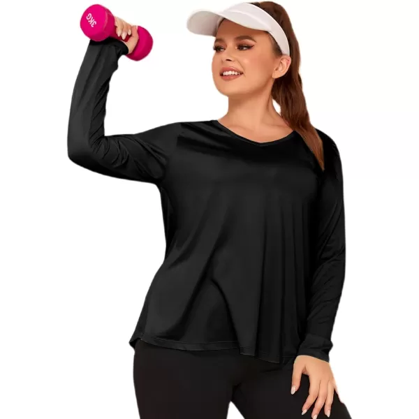 LALAGEN 2023 Plus Size Workout Tank Tops for Women Loose Fit Sleeveless Flowy Sports Yoga Athletic Running Shirts L5XLong Sleeve Black