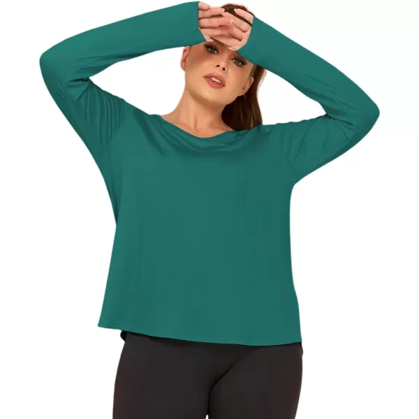 LALAGEN 2023 Plus Size Workout Tank Tops for Women Loose Fit Sleeveless Flowy Sports Yoga Athletic Running Shirts L5XLong Sleeve Duck Green