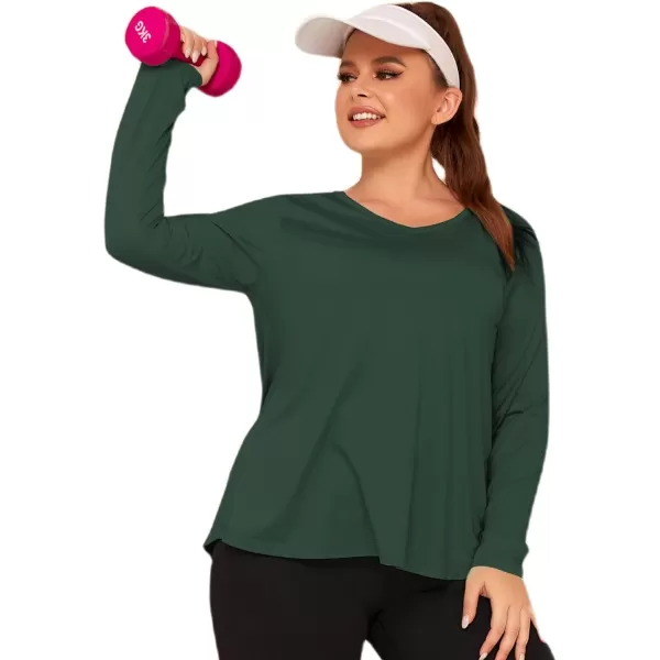 LALAGEN 2023 Plus Size Workout Tank Tops for Women Loose Fit Sleeveless Flowy Sports Yoga Athletic Running Shirts L5XLong Sleeve Green