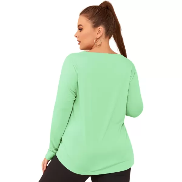 LALAGEN 2023 Plus Size Workout Tank Tops for Women Loose Fit Sleeveless Flowy Sports Yoga Athletic Running Shirts L5XLong Sleeve Mint Green