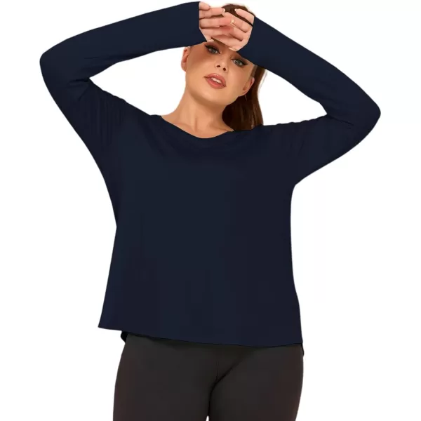 LALAGEN 2023 Plus Size Workout Tank Tops for Women Loose Fit Sleeveless Flowy Sports Yoga Athletic Running Shirts L5XLong Sleeve Navy