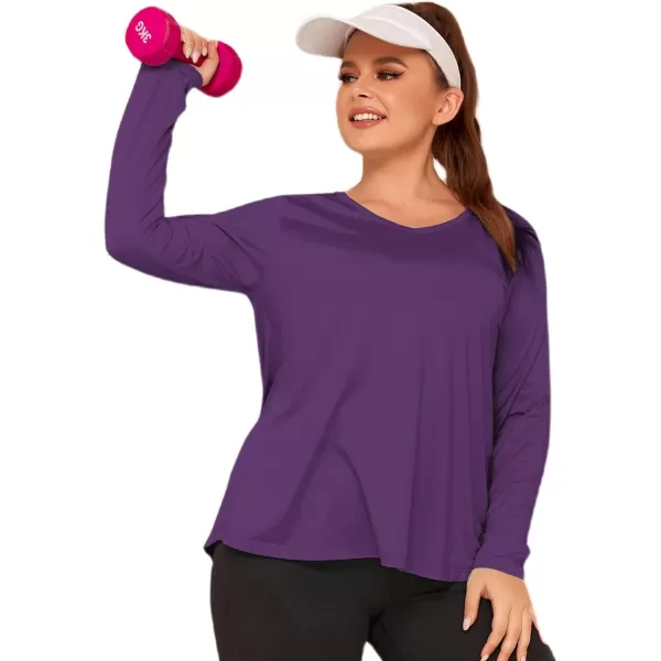 LALAGEN 2023 Plus Size Workout Tank Tops for Women Loose Fit Sleeveless Flowy Sports Yoga Athletic Running Shirts L5XLong Sleeve Purple