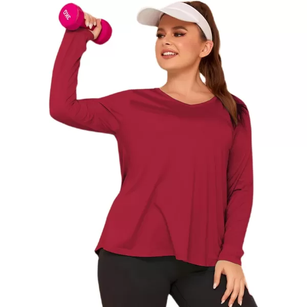 LALAGEN 2023 Plus Size Workout Tank Tops for Women Loose Fit Sleeveless Flowy Sports Yoga Athletic Running Shirts L5XLong Sleeve Red