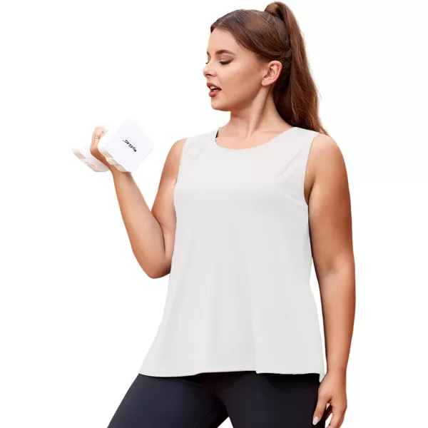 LALAGEN 2023 Plus Size Workout Tank Tops for Women Loose Fit Sleeveless Flowy Sports Yoga Athletic Running Shirts L5XWhite