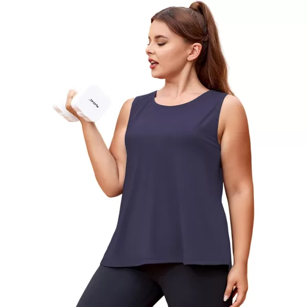 LALAGEN 2024 Plus Size Workout Tank Tops for Women Loose Fit Racerback Sleeveless Flowy Yoga Athletic Running Shirts L5XNavy