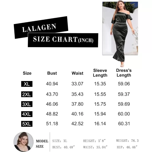 LALAGEN Women Modest Plus Size Wedding Guest Maxi Dress Off Shoulder Split Satin Formal Evening Party Long Dresses 1X5XBlack