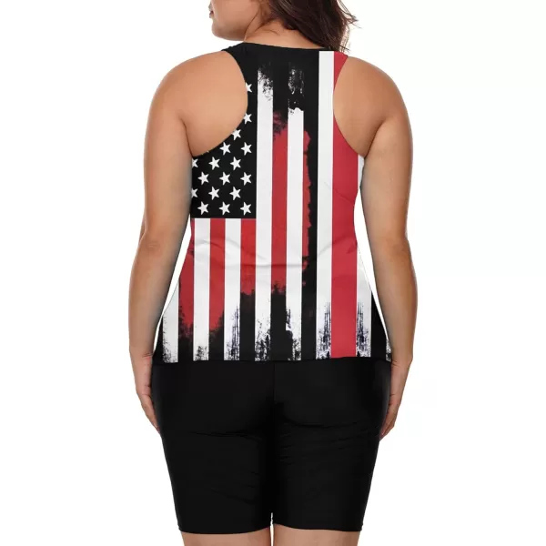 LALAGEN Womens 2024 Plus Size Tankini Swimsuits Rash Guard Capris Athletic Two Piece Swimwear Bathing Suits S5XAmerican Flag