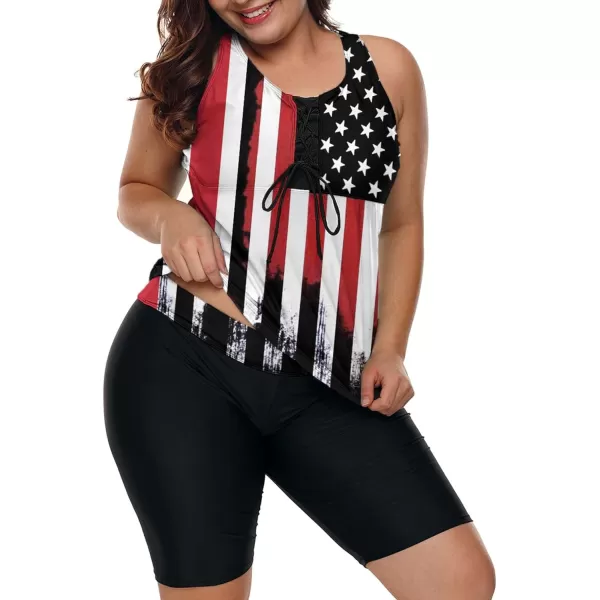 LALAGEN Womens 2024 Plus Size Tankini Swimsuits Rash Guard Capris Athletic Two Piece Swimwear Bathing Suits S5XAmerican Flag