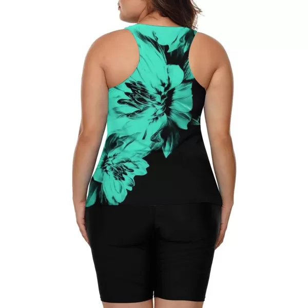 LALAGEN Womens 2024 Plus Size Tankini Swimsuits Rash Guard Capris Athletic Two Piece Swimwear Bathing Suits S5XBlack Blue Flower