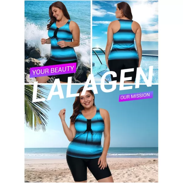 LALAGEN Womens 2024 Plus Size Tankini Swimsuits Rash Guard Capris Athletic Two Piece Swimwear Bathing Suits S5XBlue Black