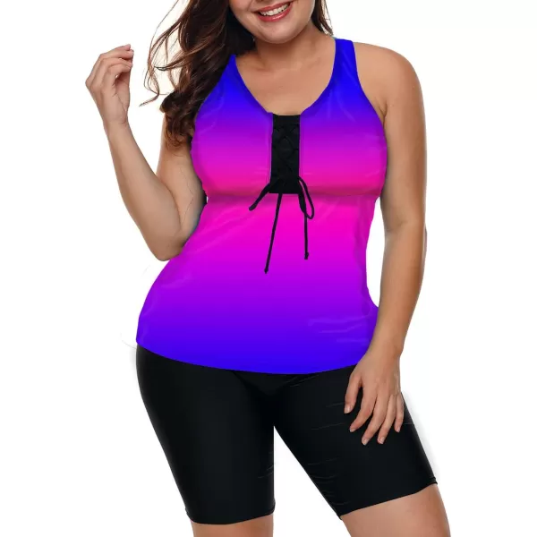 LALAGEN Womens 2024 Plus Size Tankini Swimsuits Rash Guard Capris Athletic Two Piece Swimwear Bathing Suits S5XBlue Purple