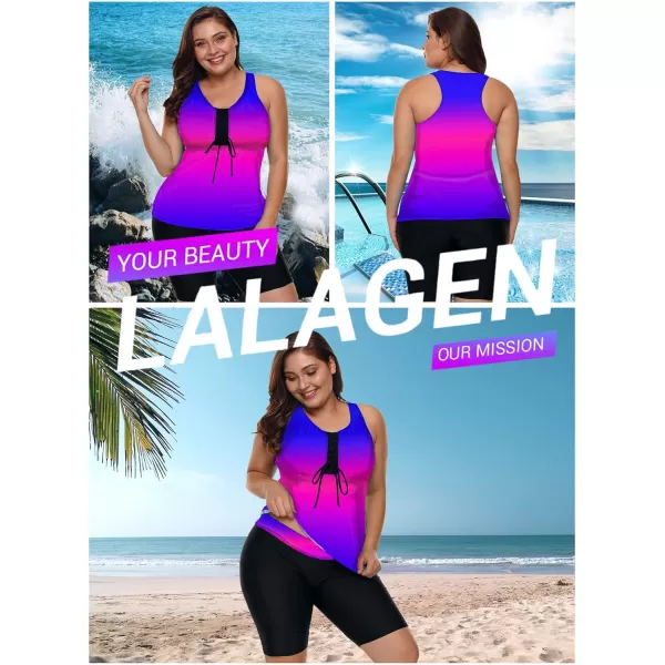 LALAGEN Womens 2024 Plus Size Tankini Swimsuits Rash Guard Capris Athletic Two Piece Swimwear Bathing Suits S5XBlue Purple