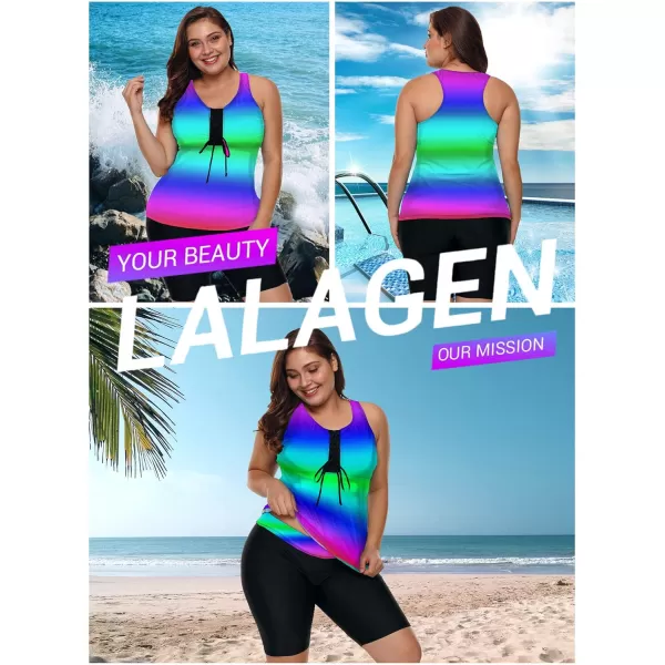 LALAGEN Womens 2024 Plus Size Tankini Swimsuits Rash Guard Capris Athletic Two Piece Swimwear Bathing Suits S5XGreen Blue