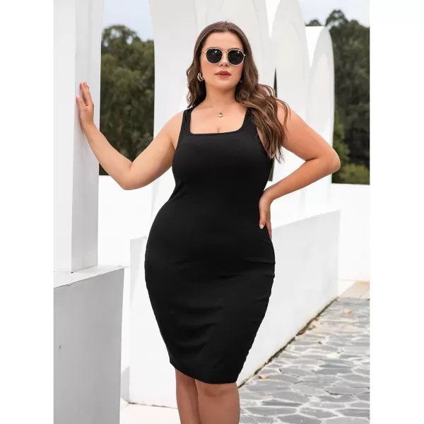 LALAGEN Womens Plus Size Casual Tank Dress Sexy Sleeveless Bodycon Party Midi DressAblack