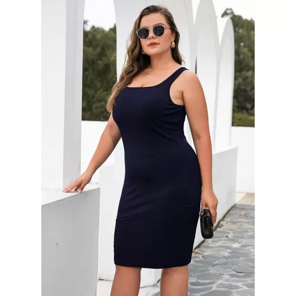 LALAGEN Womens Plus Size Casual Tank Dress Sexy Sleeveless Bodycon Party Midi DressAnavy