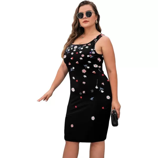 LALAGEN Womens Plus Size Casual Tank Dress Sexy Sleeveless Bodycon Party Midi DressDaisy Black