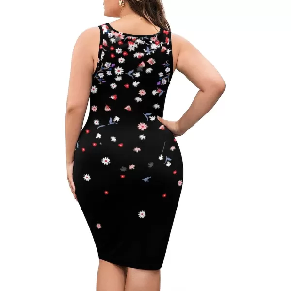 LALAGEN Womens Plus Size Casual Tank Dress Sexy Sleeveless Bodycon Party Midi DressDaisy Black