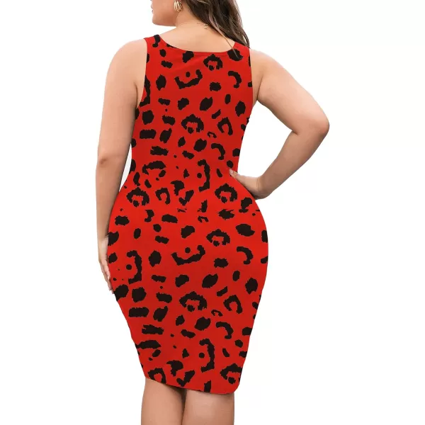 LALAGEN Womens Plus Size Casual Tank Dress Sexy Sleeveless Bodycon Party Midi DressLeo Red