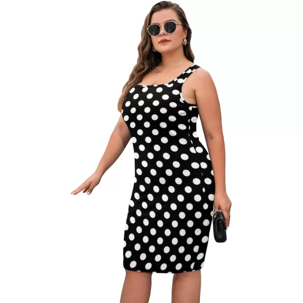 LALAGEN Womens Plus Size Casual Tank Dress Sexy Sleeveless Bodycon Party Midi DressPolka Dot Black