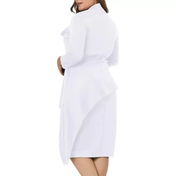 LALAGEN Womens Plus Size Long Sleeve Peplum Tie Neck Bodycon Pencil Midi DressWhite