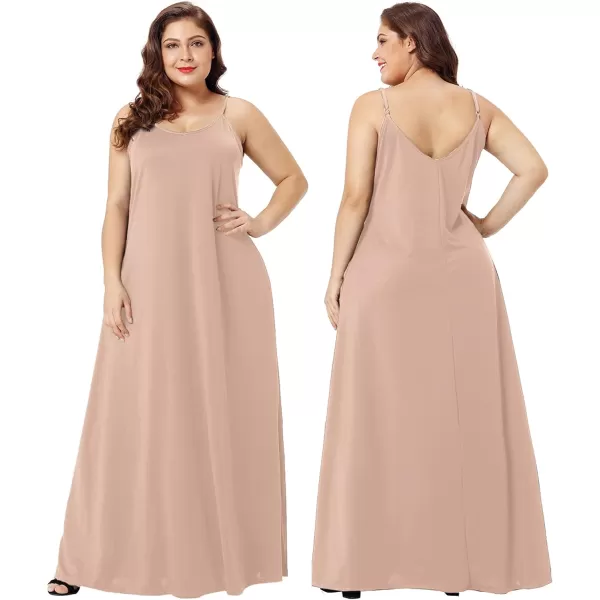 Wolddress Womens 2023 Casual Sleeveless Sundress Plus Size Loose Plain Long Summer Beach Maxi Dress with Pockets S5XApricot Pink