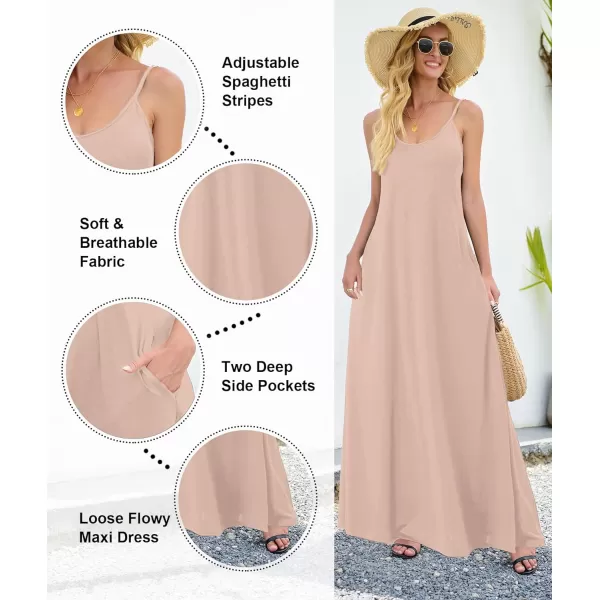 Wolddress Womens 2023 Casual Sleeveless Sundress Plus Size Loose Plain Long Summer Beach Maxi Dress with Pockets S5XApricot Pink