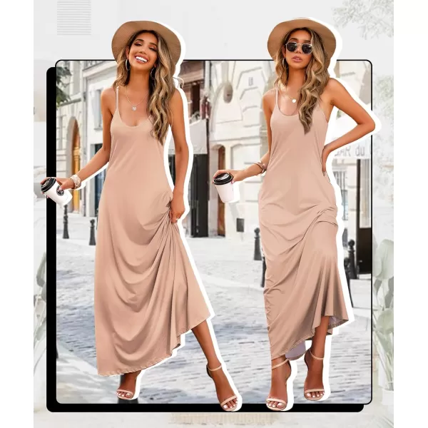 Wolddress Womens 2023 Casual Sleeveless Sundress Plus Size Loose Plain Long Summer Beach Maxi Dress with Pockets S5XApricot Pink